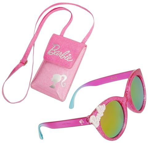 ARKAID Barbie Girls Sunglasses 2 Piece Set | Includes Crossbody Glasses Case | UV 400 | One Size Fits Most Kids