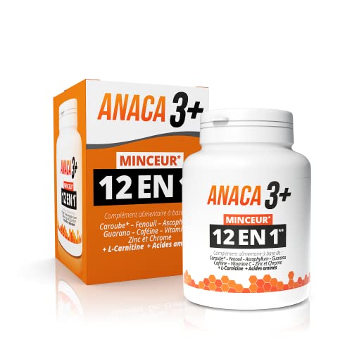 ANACA 3+ - Minceur 12 En 1 - Complément Alimentaire - Réduit l'appétit(1) & Absorption Des Graisses(3) - Caféine & L-Carnitine - Programme Minceur 30 Jours - Fabriqué En France - 120 Gélules