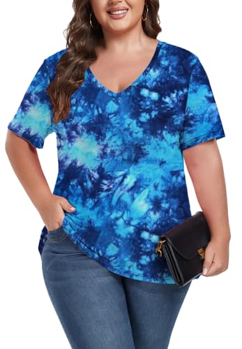 Image of ForHailey Women's Plus Size Short Sleeve Tee Shirt V Neck Basic Ladies Loose Fit T Shirt 1X-5X