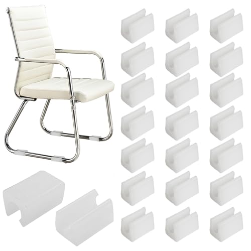 32 piezas de plástico patines de sujeción, patines de concha de sujeción, U plástico tapón de pie de silla, para sillas de acero tubular, evitar arañazos y ruidos (14 mmU tipo, blanco)