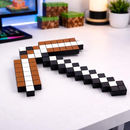 Image of 3D Printed Pixelated Pickaxe Toy | Block-Style Roleplay Prop | PLA Plastic | Safe & Durable Cosplay Accessory for Kids & Game Fans