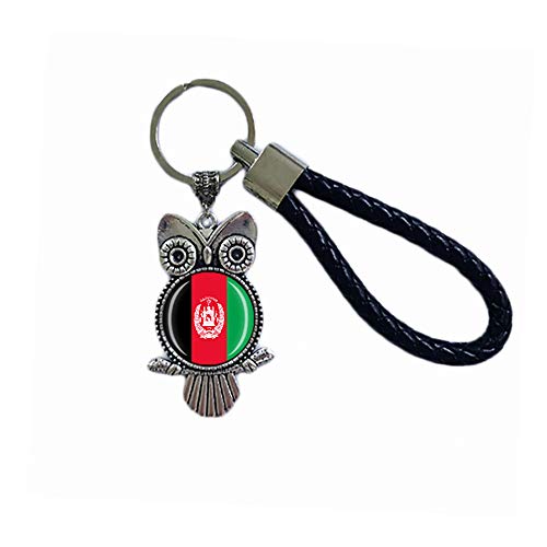 Porte-clés en verre en forme de hibou avec drapeau de l'Afghanistan - Décoration souvenir - Pour homme et femme