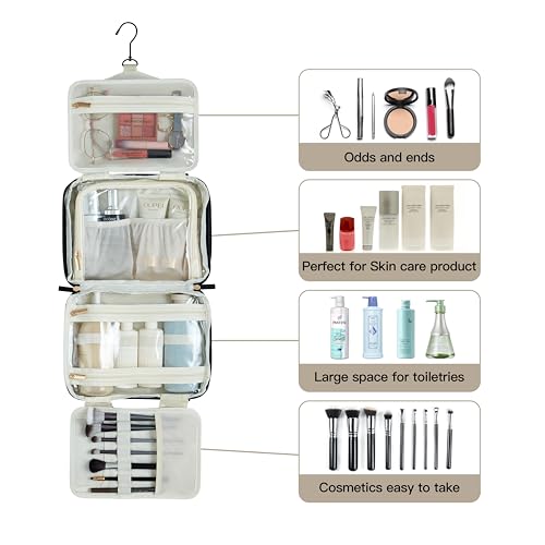 Portable Travel Toiletry Bag for Women with Hanging Hook - Durable and Waterproof (Black)