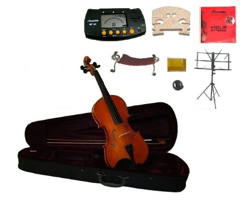 Merano 12\" Viola with Case and Bow+Extra Set of Strings, Extra Bridge, Shoulder Rest, Rosin, Metro Tuner, Black Music Stand, Mute