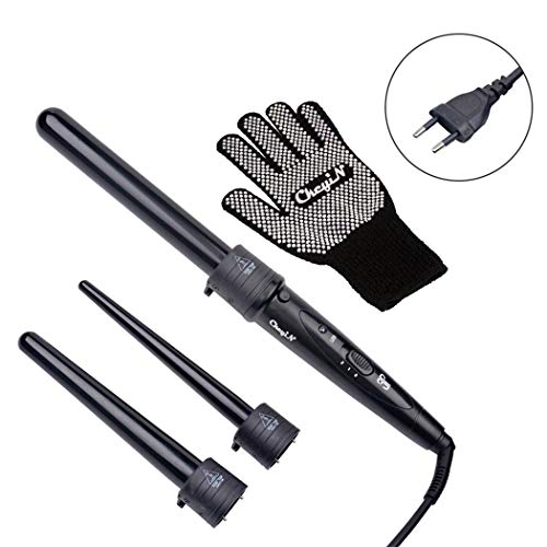 CkeyiN Multifunktions Austauschbare Lockenwickler mitKitAustauschbaren Keramikfässern und hitzebeständigem Handschuh Schwarz(1,3 in 1,4 in 1, 5 in 1, 6 in 1) (3-1)