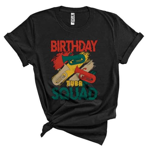 Generic Vintage Birthday Tuba Squad, Joyful Birthday Tuba Lover, Matching Musical Instrument Group Unisex T-Shirt Black, Small