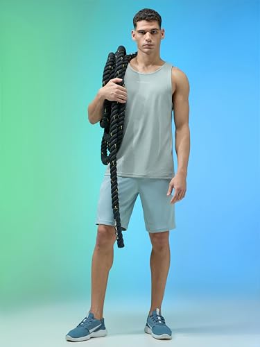 Image of TECHNOSPORT Mens Slim Fit Self Design Scoop Neck Gym Vest with Double Cool for Gym & Sports