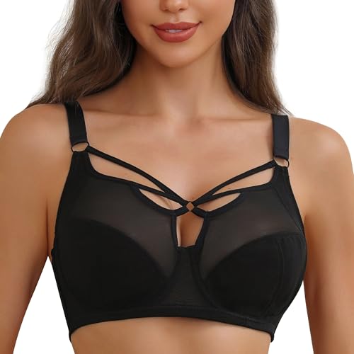 sheroine Lace Underwire Sexy Strappy Bra Plus Size See Through Unlined Full Coverage Bras