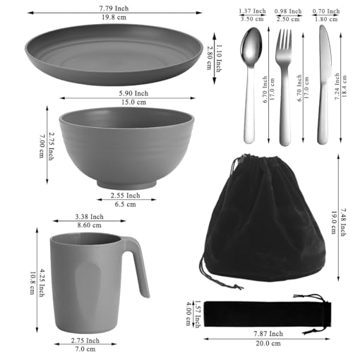 Camping Utensils Mess Kit for Travel, Picnic, Outdoor - Includes Knife, Spoon, Fork Cutlery Set, Cup, Bowl, Plate - Camping Essentials for 1 - Image 3