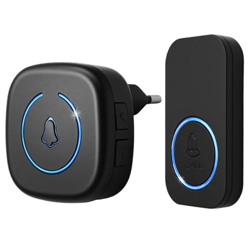 Sonnette sans Fil Exterieur Etanche, 300M Sonnette Longue Portée Electronique, Kit de Carillon avec Récepteurs Enfichables, 60 Mélodies au 5 Niveaux Volumes...