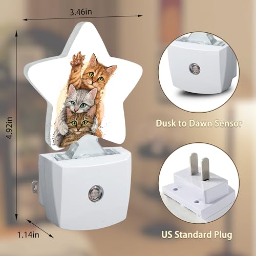 Image of Cute Cat Night Light Plug-in Dusk to Dawn Smart Sensor White Led Nightlight for Bedroom Bathroom Kitchen Hallway Stairs Energy Efficient Decor Desk Lamp