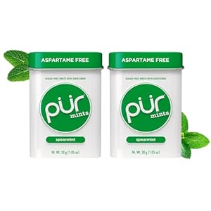 PUR Mints | Aspartame Free Mints | Made with Xylitol | Sugar Free, Vegan, Gluten Free & Keto Friendly | Natural Spearmint Flavored Mints, 30 Pieces (Pack of 2)