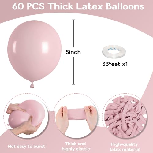 Image of Jobkoo 5 Inch Pink Balloons, 60 Pcs Boho Blush Pink Party Balloon Small Dusty Rose Nude Pink Balloons 5'' Mini Retro Vintage Pink Latex Helium Balloon for Girl Baby Shower Wedding Birthday Party Decor