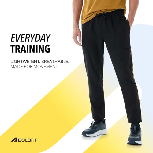 Image of Boldfit Mid Rise Track Pant for Men - Comfortable Gym Pants, Joggers, Sports Pants & Lower for Men with Moisture-Wicking Fabric, Adjustable Fit & Pockets for Daily & Workout Wear