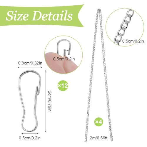 Image of Picture Hanging Kit with 4Pcs 2M Picture Hanging Chains & 12Pcs Small Hooks, Heavy Duty Metal Display Chain for Photo Frames Artworks Mirror(Silver)