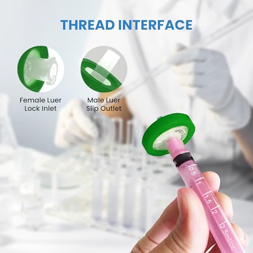 Image of PES Membrane Syringe Filter 25mm Diameter 0.22um Pore Size Syringe Lab Filter for Laboratory School Science, Pack of 10 (Model AMPE02225)