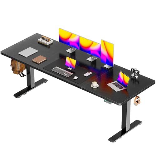 Image of Huuger 78.7'' x 29.5'' Large Electric Standing Desk, Height Adjustable Computer Desk, 29.5 inch Deep Desktop, Stand up Gaming Office Desk with 2 Hooks, 3 Preset Heights, for Home Office, Black