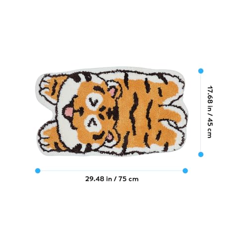 YARNOW オレンジのポリエステル製吸水性バスルームドアマット 漫画風虎柄デザインの装飾フロアマット 45×75cm 家庭用おしゃれなホームデコレーションに最適