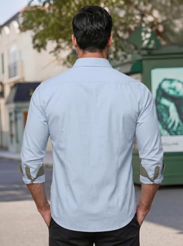 Image of Men's Cotton Blend Shirt with Solid Long Sleeves Spread Coller Neck Regular Fit Single Chest Pocket and Standard Length | Cotton Casual Shirt for Man