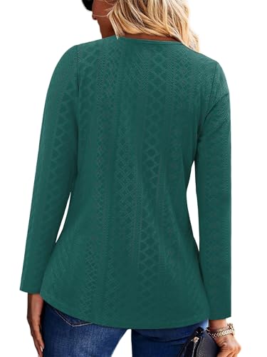 KISSMODA Long Sleeve Fall Shirts For Women V Neck Tunic Tops Embroidered Button Down Knitted Blouses 2025