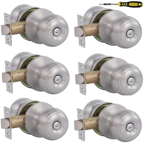 Lanwandeng Privacy Interior Door Knobs Bed and Bath Handles Keyless Sain Nickel Locksets, 6 Pack Cover