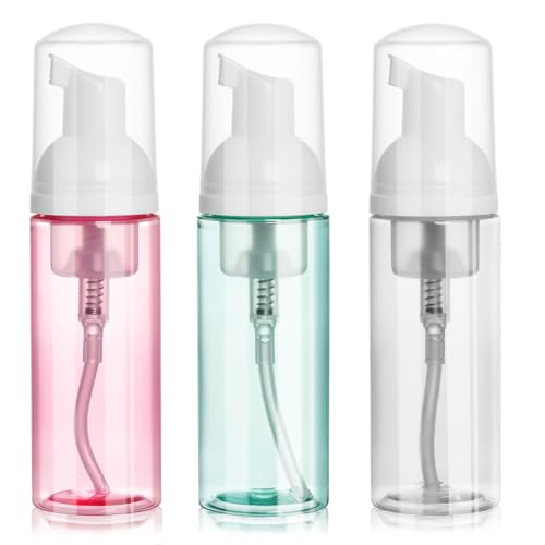 2oz Travel Foam Pump Bottle, 3PCS Empty Foaming Dispenser for Hand Soap, Shampoo, Lash Cleanser (60ml)