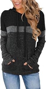TrendiMax Hoodie Damen Herbst Übergangs Strickpullover Kapuzenpullover mit Kordelzug Locker Sweatshirt Langarm Pullover Damen mit Kapuze (M, Schwarz Dunkelgrau)