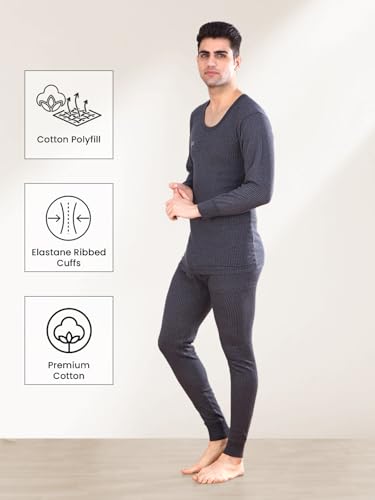 Image of Lux Inferno Men's Thermal Set | Full Sleeve Round Neck Top & Bottom Winter Innerwear | Soft & Warm Cotton Fabric