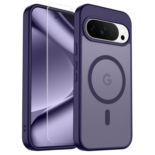 Image of SUPFINE Magnetic for Google Pixel 10 Pro Case /Pixel 10 Case with Screen Protector, (Built-in Magnets) ((Military Grade Drop Protection) Slim Translucent Shockproof Phone Case,Dark Purple