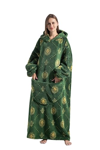 ZXIMU Blanket Hoodie Long,Extra Long Wearable Blanket Oversized Hoodie Blanket Hoodies for Women Snuggle Blankets for Women (Green Lion)