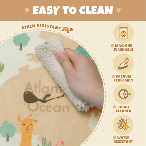 Image of Hazo Haus Washable Kids Rug for Playroom - 5x7 Toddlers Room Play Rug, Educational World Map Area Rug with Cute Animals - Non-Slip, Stain Resistant, Soft & Safe, Nursery, Kids Room, Bedroom - Beige
