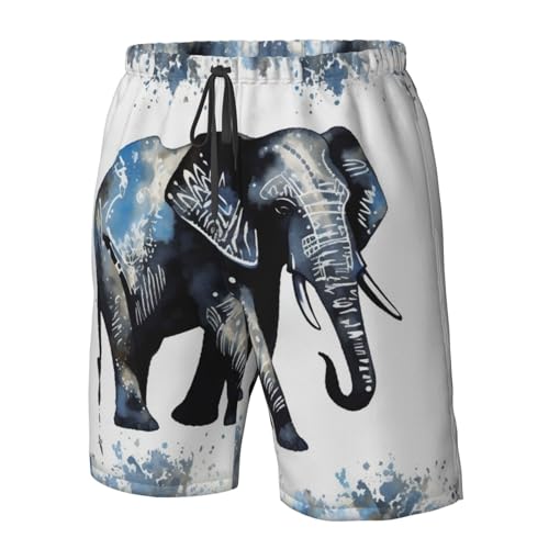 Elephant-Blue Black Men's Swim Trunks Quick Dry Board Shorts with Pockets Casual Drawstring Beach Shorts4