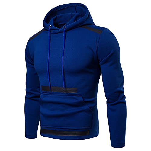 Maiyifu-GJ Men Casual Solid Pullover Hoodies Long Sleeves Gym Athletic Hoodie Lightweight Hooded Sweatshirt with Kanga Pocket (Blue,X-Large)