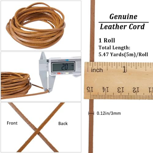 GORGECRAFT 5m Genuine Leather String 3mm Wide Flat Leather Cord 2mm Thick Cowhide Rope Braiding Thread for DIY Crafts Necklace Bracelets Anklet Keychains Boot Lace Jewelry Making Supplies - Image 2