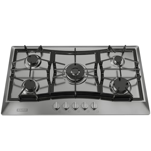 Empava 36 Inch Gas Cooktop with 5 Sealed SABAF Burners, Stainless Steel Built-in Stove Top, Auto Electric Pulse Ignition, Flame Failure Protection, LPG/NG Convertible