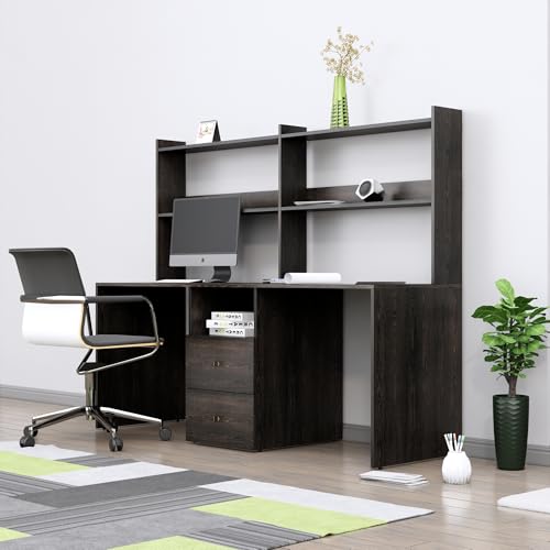 Image of Bniture Wooden Study Table for Home | Engineered Wood Study Table with Book Shelf | Multi Purpose Computer Desk for Study & Writing | Laptop Table for Home with Drawers & Storage Shelf | Flower Wenge