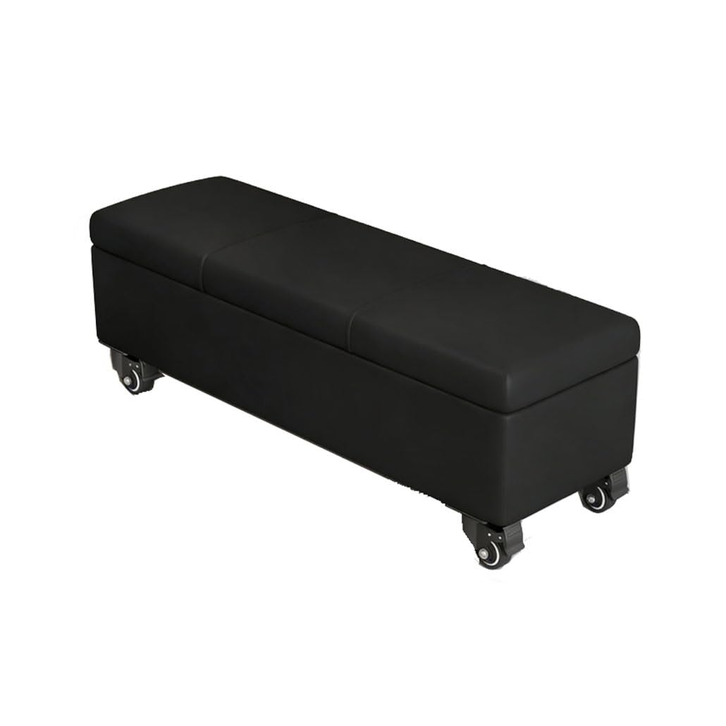 Coffre de rangement noir avec banc rembourré à roulettes 30x40x70cm