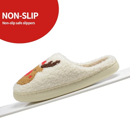 Women Reindeer Christmas Xmas Slippers Men Elk Moose Cute Cartoon Non-Slip Memory Foam Warm House Slippers4