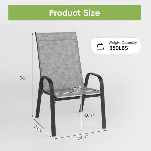 Image of Patio Chairs Set of 4, Stackable Outdoor Dining Chairs for All Weather, Metal Modern Outside Furniture Chair for Pool Side, Garden, Backyard Deck, Light Grey