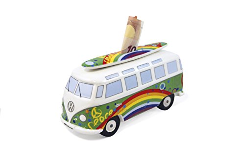 BRISA VW Collection - Tirelire Cochon Design Combi T1 Bus Samba avec Planche de Surf (Love Bus/Verde)