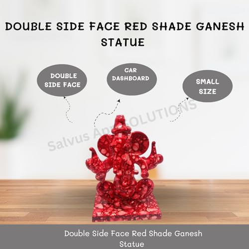 Image of Salvus App Solutions Red Shade Double Face Ganesh Statue: Auspicious Decor for Car Dashboard, Home-Office - Symbolizing Wealth, Income, and a Bright Future (2x3 inch)