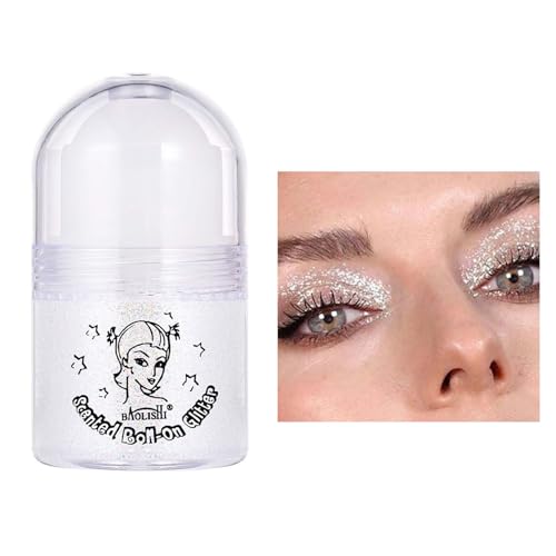 Roll-on Body Glitter Gel, Mermaid Paillettes Glitter Face Shimmer Liquid Festival Accesorios, Face Paint Holographic Hair Glitter Gel para cuerpo, cara, cabello, arco iris Glitter Maquillaje (blanco)