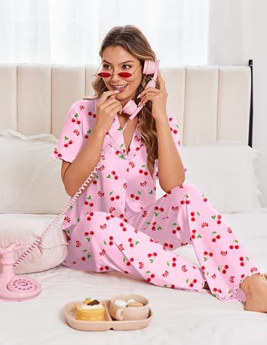 Womens Pajama Sets Short Sleeve Printed PJs Button Down Sleepwear - image 3