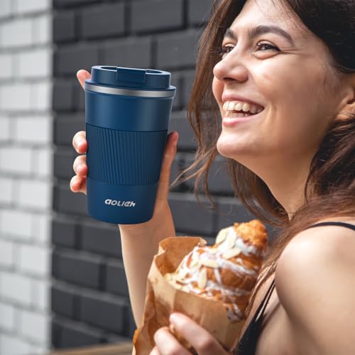 Image of Travel Mug 380 ml, Insulated Coffee Cup with Lid, Reusable Stainless Steel Thermal Cup for Coffee, Tea & Cold Drinks, Leak-Resistant Double-Walled Travel Mug, Navy Blue