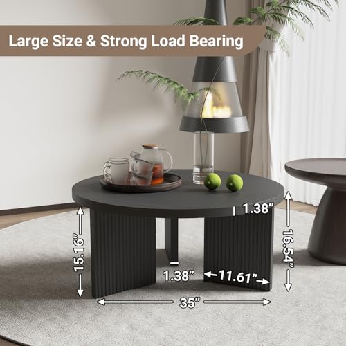 Black Wooden X-Shaped Legs Round Coffee Table, 35" Mesa Top