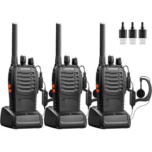 Walkie Talkies Long Range Rechargeable Walkie Talkie Set Portable Handheld 16Channels Two Way Radio with Earpiece,Build in LED Light for Adults Outdoor Jobs Travel Communication (3 pcs)