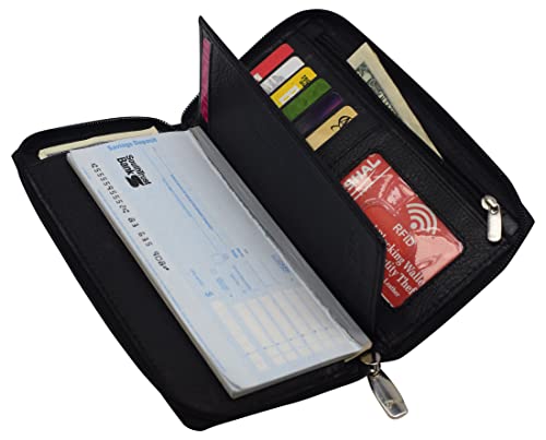 Marshal Genuine Leather Checkbook Cover Zippered (Rfid Black) #TOP4