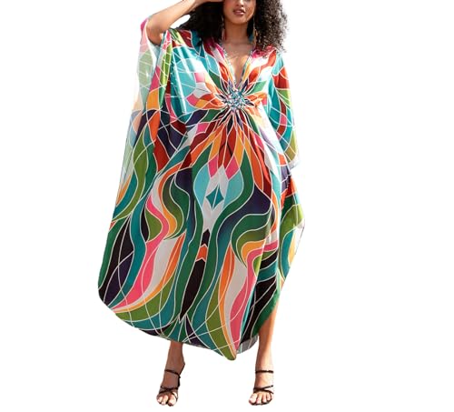 sunforyou Caftans for Women Plus Size Kaftan Dresses Colorful Geometric