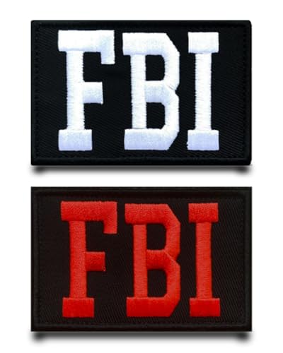Lot de 2 écussons amusants FBI noirs et rouges - Écusson amovible avec broderie - Pour casquette de baseball, sacs à dos, poches d'extérieur, veste, gilet...