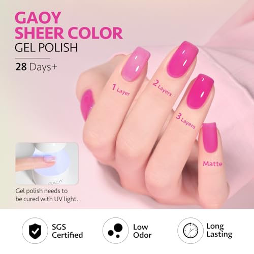 Image of GAOY Jelly Neon Gel Nail Polish Set, 6 Transparent Summer Colors Sheer Green Pink, Soak Off UV Light Cure Gel Polish Kit for Nail Art DIY at Home